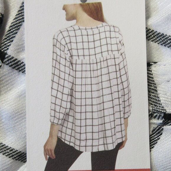 WRANGLER Ladies White Black Plaid Blouse Sz M (8-10) Popover Top Tunic Shirt NWT - Picture 7 of 13